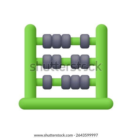 Abacus with green frame and black beads. Finance, education, accounting, calculation and math concept. 3d vector icon. Cartoon minimal style.