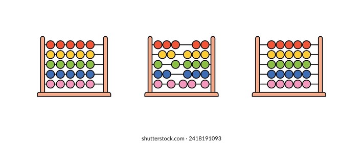 Juguete abacus y abacus horizontal, cuentas de madera coloridas, números de aprendizaje de bebés, educación de juguetes para niños, abacus contando cuadros dibujos animados estilo ilustración vectorial plana.