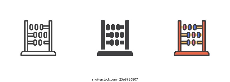 Abacus icon. Arithmetic line and glyph version, outline and filled vector sign. linear and full pictogram. Symbol, logo illustration. Different style icons set