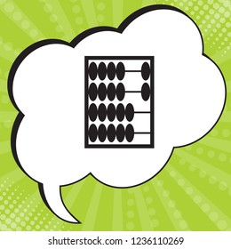 Abacus icon. Vector. Black icon in speech bubble at popart yellow green background.