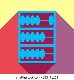 Abacus icon. Vector. Deep sky blue icon with two flat violet and raspberry semitransparent shadows on canary background.
