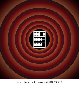 Abacus icon. Vector. White icon on black circle in gradient rings.
