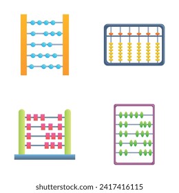 Abacus icons set cartoon vector. Various abacus with rainbow colored bead. Arithmetic educational equipment