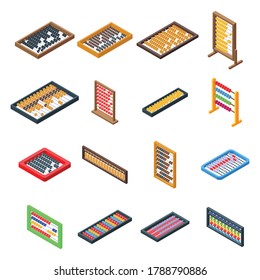 Abacus icons set. Isometric set of abacus vector icons for web design isolated on white background