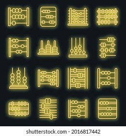 Abacus icons set. Outline set of abacus vector icons neon color on black