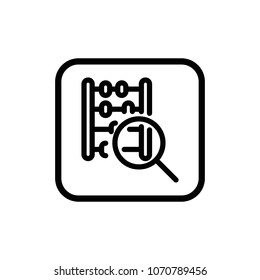 Abacus with magnifying glass vector icon. Calculating linear illustration.
