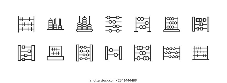 abacus related icon set. Editable stroke. Pixel Perfect 24x24px icons