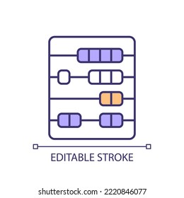 Abacus RGB color icon. Mathematical tool. Counting frame. Math knowledge and ability. Numeral system. Isolated vector illustration. Simple filled line drawing. Editable stroke. Arial font used