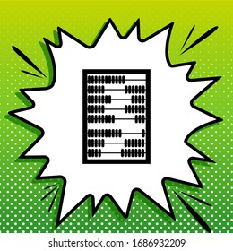 Abacus sign. Black Icon on white popart Splash at green background with white spots. Illustration.