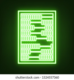 Abacus sign. Green neon icon in the dark. Blurred lightening. Illustration.