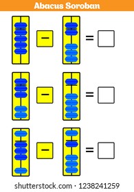 Abacus Soroban kids learn numbers with abacus, math worksheet for children Vector Illustration.