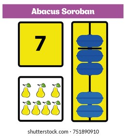 Abacus Soroban kids learn numbers with abacus, math worksheet for children Vector Illustration.