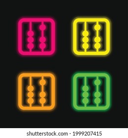 Abacus Tool Square Variant four color glowing neon vector icon
