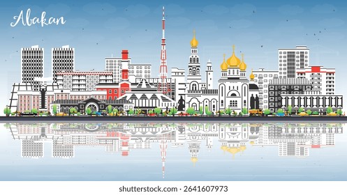 Abakan Russia city skyline with color buildings, blue sky and reflections. Vector illustration. Abakan cityscape with landmarks. Business travel, tourism concept with modern and historic architecture.