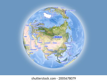 Abakan-Russia is shown on vector globe map. The map shows Abakan-Russia 's location in the world.