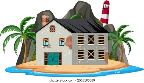 Abandon beach holiday house isolated illustration