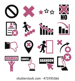abandon, cancel, dismiss icon set