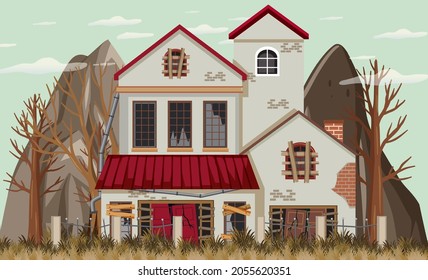 Abandon countryside house isolated illustration
