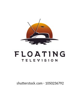 Abandon Floating TV on the sunset ocean beach film movie production logo design 