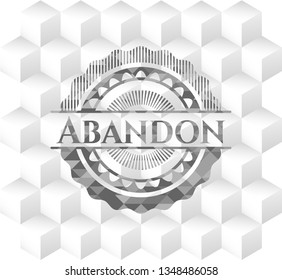 Abandon grey badge with geometric cube white background