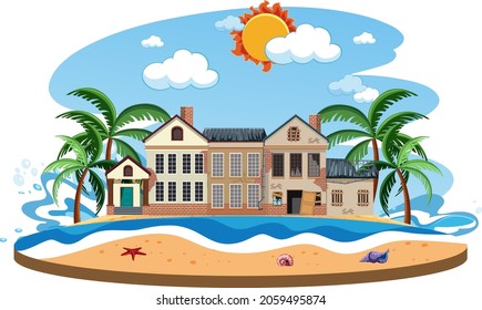 Abandon House On Deserted Island Illustration