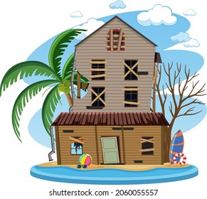 Abandon House On Deserted Island Illustration