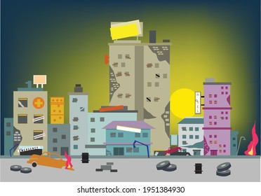 Abandoned buildings in a city. Editable Clip Art.