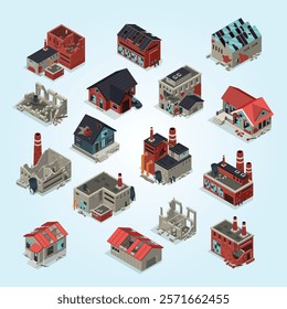 Abandoned Buildings Isometric Set bad condition