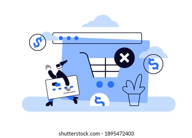 Abandoned card vector illustration. Flat tiny cancel purchase persons concept