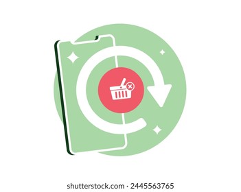 Abandoned Cart Recovery M-commerce business strategy. Abandoned checkout automation, effective shopping cart recovery. Vector illustration with icons on white background