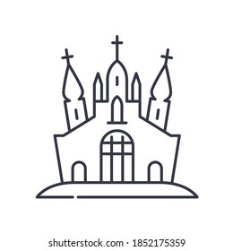 Abandoned castle icon, linear isolated illustration, thin line vector, web design sign, outline concept symbol with editable stroke on white background.