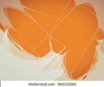 Abandoned cobweb with many threads of silk over orange background.