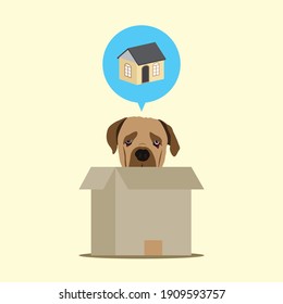 El perro abandonado necesita un hogar, una ilustración vectorial de estilo plano