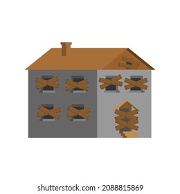 Abandoned house with boarded up windows. vector illustration