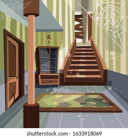 Abandoned house. Broken interior room indoor nobody empty home abandoned building vector cartoon background