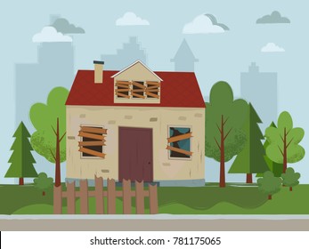 Abandoned house. Flat design. Vector illustration.