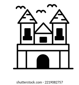 Icono de vector medio glifo de casa abandonada que puede modificarse fácilmente

