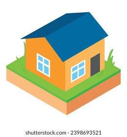 Abandoned house icon isometric vector. Old onestory house on overgrown land plot. Resettlement, demographic crisis, social catastrophe
