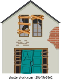 Abandoned house on white background illustration