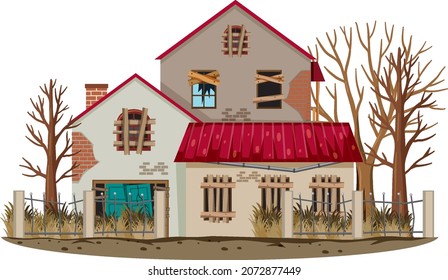 Abandoned house on white background illustration