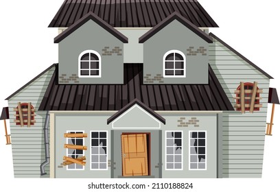 Casa abandonada en ilustración de fondo blanco