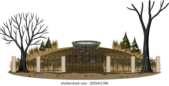 Abandoned mansion gate with dry trees illustration