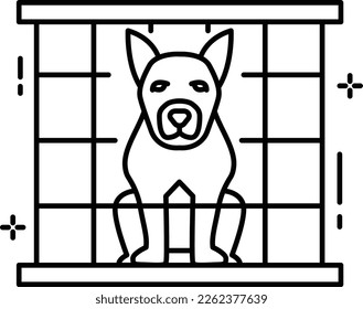 Abandoned pets vector outline icon design, Pet and Vet symbol, Animal Shelter sign, critter stock illustration, stray dog in cage concept