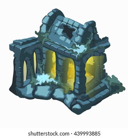 The abandoned ruins of an old stone house. Vector illustration.