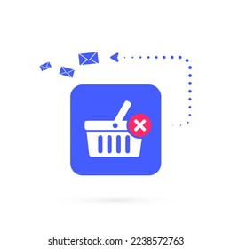 Abandoned Shopping Cart Recovery Email Strategies vector icon business concept. Sending a marketing email to a customer who has added an item to their shopping abandoned cart but not completed order