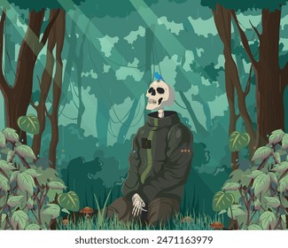 Abandoned skeleton in the forest