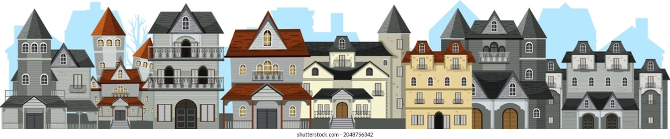 Abandoned town with many mansions illustration