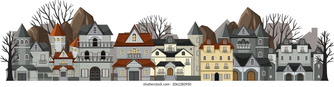 Abandoned town with many mansions illustration