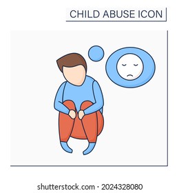 Abandonment child color icon. Parents relinquish parental responsibility. Kid being knowingly left.Child abuse concept. Isolated vector illustration