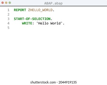 ABAP language Hello World program sample in editor window